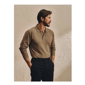 Men’s sueded cotton long sleeve polo